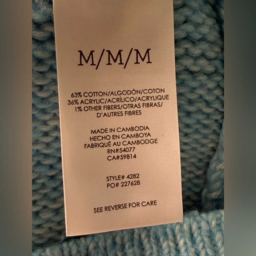 Cabi Frosty Pullover Sweater Blue Crochet V-Neck Women's Medium Aqua Item# 4282 - Picture 8 of 12